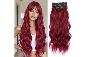 JIAMEISI Clip in Hair Extensions 4PCS Full Head Long Wavy Hair Extensions Synthetic Fiber 22 Inch 200g Clip in Thick Hairpieces for Women/Girls (#850A Dark Red)