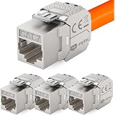 hb-digital 4x CAT 7 Keystone Module Jack RJ45 Connector 1000MHz 10Gbit/s Fully Shielded LSA CAT 5e/6/6a/7 Ethernet LAN Cable