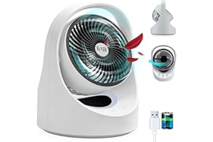 ELYCO PLACE Ventilador Mesa Silencioso, Ventilador Silencioso para Dormir, Ventilador Mesa Oscilante, Portátil Batería USB Luz Nocturna Dormitorio Escritorio Potente bajo Consumo Sobremesa,(blanco)