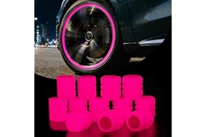 12 Piezas Tapas de Válvulas Luminosas para Coche, Tapones Rueda Coche Fluorescente, Tapones Fluorescentes para Neumáticos, Tapas Luminosas Accesorio Universal para Aire Coche Bicicleta Moto (Rosa) - 1