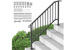 VEVOR Handrails for Outdoor Steps, 5 Steps Stair Hand Rail Kit, Transitional Carbon Steel Railings with Installation Kit, Stair Rails for Seniors, Concrete Steps & Porch & Deck, Black Retro Arch