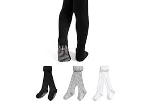 GENTABY Toddler Girls Tights Baby Non Slip Cotton Pantyhose 3 Pairs Boys Knit White Pink Black Gray for 6 Months to 6 Years Kids Tights