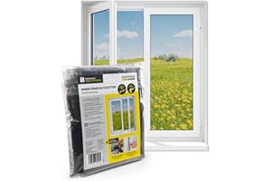 EASYmaxx Mosquitera para ventanas con cierre de velcro | Mosquitera recortable hasta 110x130cm | Fácil instalación de la mosquitera - sin taladrar ni atornillar, Cinta de velcro autoadhesiva Negro