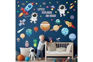 DECOWALL DSL-8058 Pegatinas de pared del espacio exterior Pegatina extraíble para habitación de niños Dormitorio Sala de estar Estrellas brillantes Planeta oscuro Niño Sistema solar Galaxy Moon Sun