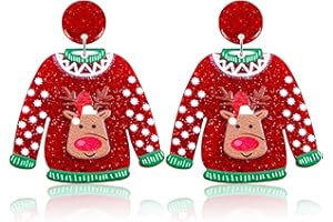 QKEOISUD Christmas Earrings for Women Acrylic Lightweight Dangle Earrings,Sparkly Sweater Elk Xmas Holiday Jewelry Gifts Accessories
