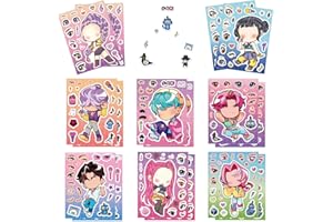 KEULABLEN Make a Face Stickers, 16 Sheets Dress Me Up Korean Pop Music Stickers for Girls Kids, Make Your Own Mix and Match Sticker Sheets Art Craft Kit Toys Decals