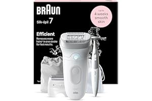 Braun Silk-épil 7 Depilatore Donna, Epilatore Elettrico Donna, Rifinitore Bikini Styler, Testina Ampia, Wet & Dry, Pelle Liscia a Lungo, Con Testina Per Rasoio Donna, 7-241, Bianco/Argento