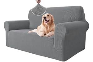 ‎YSTYLE Ystyle Sofa überzug 2 Sitzer Mit Armlehne, Stretch Sofabezug rutschfest, Modern Sofa Cover Für Hunde Haustiere, Atmungsaktiv Couch überzug Mit Elastic Bottom, Hellgrau