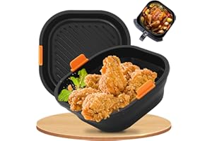 VORTIX 21cm Teglia per Friggitrice ad Aria [Set da 2] - Struttura in Acciaio Inox Indeformabile, Pieghevole e Lavabile in Lavastoviglie - Con Ninja/Philips/COSORI/Tefal/Russell Hobbs/Cecotec/Princess