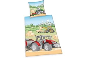 Herding Young Collection Bettwäsche-Set, Traktor-Wendemotiv, Baumwolle, Mehrfarbig, Deutsche Größe