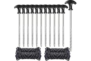 HUBATTERIK Zelt Heringe 12 Zeltheringe Erdnägel Camping Schraubheringe Zeltschnur für Harte Böden Garten, Camping, Angeln und Zelten Harte Böden Heringe Stark Zeltheringe zum Schrauben Sandheringe 2025 (12 STK)
