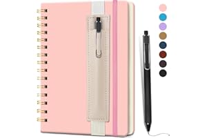 DWIYITTN A5 Spiral Notebook and Pen Set,160 Lined Pages, Pink Hardcover Spiral Journal for College, Journaling, Note Taking with Detachable Pen Holder (Pen Included)