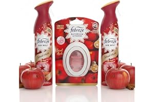 EPISHED Febreze Air Freshener Spiced Apple Set – Air Mist 2x185ml & Bathroom Freshener 1 Pack – Eliminates Odours – Long Lasting Festive Scent – Holiday Home & Bathroom Air Care Set
