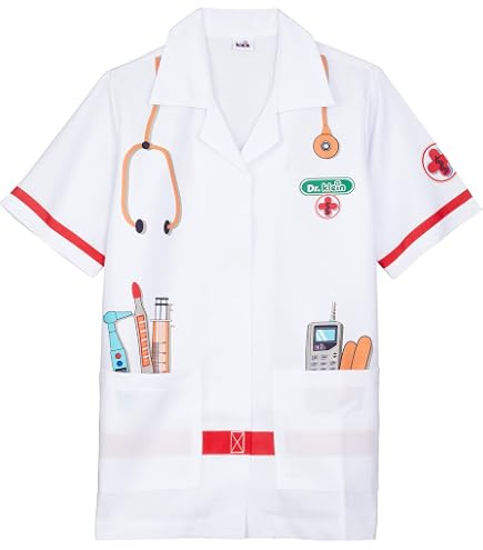 Kinder Kittel Waflyer Kinder Arztkitel Laborkitel Unisex Weiß Kostüm Baumwolle Schutzkleidung Mit Knöpfen Und Tasche Junge Mädchen Langarm Laborkitel Medizin Uniform Für Arbeit, Studium,Labor-S Kostüm Kinder