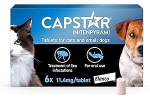 Capstar Flea Tablets, Fast Acting Flea Treatment For Cats & Small Dogs (1kg - 11kg), 6 x 11.4 mg Tablet, Starts Working In 15-30 Mins, Kills Adult Fleas In 6 Hours, Fuss Free Edible Tablets