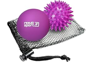 ResultSport Lacrosse & Spike Massage Ball Set with Storage Bag, Plantar Fasciitis Recovery, Trigger Point Massage, Deep Tissue Myofasical Relief (Purple)