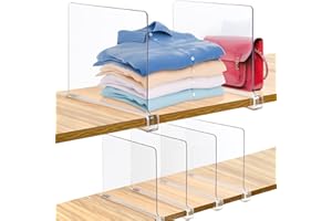 Consevisen Shelf Dividers for Closet Organization and Storage, 6 Pack Acrylic Clear Closet Shelf Dividers for Wood Shelves, Vertical Sweater Handbag Purse Organizer for Bedroom Kitchen Office