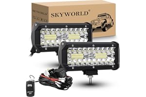 SKYWORLD Phare de Travail Led Tracteur 2PCS 120W 17.8cm Projecteur LED Voiture 12V Barre Lumière de Travail LED Feux de Travail avec 12V Rocker Câblage pour 4X4 Voiture Camion SUV Bateau