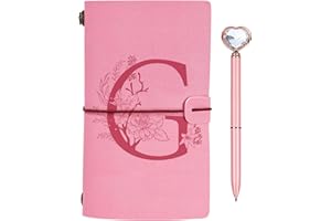 TOOZEN Regalo Diario in Pelle Iniziale, Diario di Viaggio Rosa, Taccuino in Pelle Rifillabile con Penna Diamante Cuore, Idee Regalo Compleanno, Ringraziamento, Natale per Donne Ragazze Amica Scrittori G