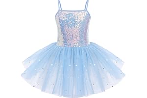 IWEMEK - Robe de ballet pour enfant - Sans manches, à paillettes, avec tulle - Pour danse, ballet - Jupe de ballet, de gymnastique - Vêtements de danse
