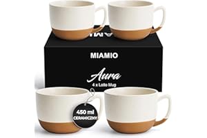 ‎MIAMIO MIAMIO - 450 ml Zestaw 4 Kieliszków do Latte z Ceramiki - Elegancki, Nowoczesny Zestaw Kubków Kawy na Kawiarnię,Latte,Herbatę,Gorącą Czekoladę - Kolekcja Aura(Kremowe kakao, Kubek do kawy (4x))