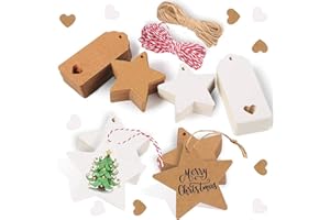 Alintor 100PCS Etiquette Cadeau Noel, étiquettes de Cadeaux en forme D'étoile, Cadeau Moins de 10 Euros, Ruban Cadeau Emballage, Couvercles de Pots de Miel, étiquettes de Prix, étiquettes de Nom