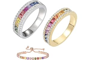 OHSN 2 Pezzi Rainbow-Tourmaline Spinni-Ring Anello Spinni con Tormalina Arcobaleno Anello Aperto con Zirconi Arcobaleno Eternità Anello con Cristallo di Quarzo Dare 1 Bracciale con Zirconi