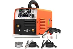 HITBOX Gaströd MIG-svets 230V 140A, 3-i-1 Synergisvetsmaskin MIG/MMA/Lift TIG med LED-display, Flux Core-tråd & MIG-brännare