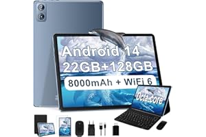 DGHRTI 2025 Newest Tablet 10 pollici Android 14, 22GB RAM+128GB ROM/TF 1TB, 8-core 2.0GHz, 8000mAh, UFS 2.1 Flash, Corpo in Metallo, Doppio WiFi, BT5.0, 8+5MP, Widevine L1, Con Tastiera e Mouse, Gray