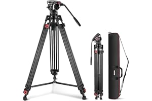 NEEWER Trépied Vidéo Pro 74 pouces avec Tête Fluide, Plaque QR Compatible avec DJI RS Gimbal, Trépied Robuste avec Poignée Télescopique Base d'Escalade pour DSLR, Max. 17,6 lb/8 kg, TP74