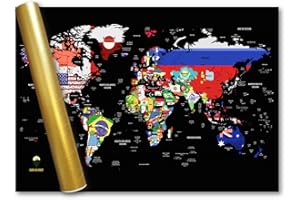 Global Walkabout Map with Flags background – Deluxe Travel Size World Map Poster – Countries and Facts – Travel Gift (BLACK, SMALL)