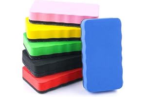 Molain 6Pcs Magnetic Whiteboard Eraser, Dry Eraser Chalkboard Erase Erasers with Thick Felt Pad White Board Cleaner Students Home Office School, Blue, Red, Yellow, Green, Pink, Black