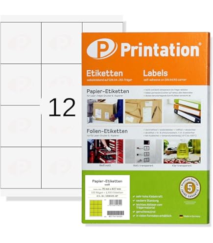 Etiketten Selbstklebend 38,1x21,2mm - 650 Stück Aufkleber Auf 10 A4 Bögen