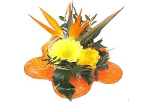 BLUMEN-SENF Blumenstrauß Exotic mit Glasvase & Glückwunschkarte – Bunter Strauß mit tropischen Blumen für Geburtstagsfeiern, Jubiläen und besondere Anlässe – Frische Lieferung direkt nach Hause