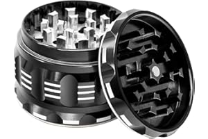 SmartEase Aluminium Grinder Set Ø 63mm 4 teilig magnetische Kräutermühle, Crusher Set für getrocknete Kräuter, Pollen, Blüten, Gewürze mit Pollenfach und Schaber (Schwarz)