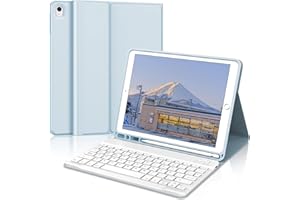IVEOPPE Funda Teclado para iPad 9/8/7 generacion 10.2"/Air 3 10.5"/Pro 10.5, Teclado Español Ñ QWERTY Bluetooth Desmontable para iPad 2021/2020/2019, Azul Cielo