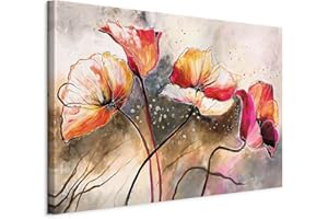 B&D XXL - Tableau décoratif moderne 120x80 cm - Impression sur toile colorée - Décoration murale pour salon et chambre - Beige rouge marron - Artistique fleurs coquelicots nature plantes 0107-13