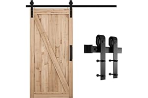 DBREAKS 6,6 ft/200 cm Zestaw Przesuwnych Pojedynczych Drzwi, Czarny i Rustykalny Zestaw Akcesoriów, Szyna i Drążek Do Drzwi