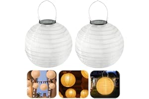 FUNMO Luces LED Exterior Jardin, 2 Piezas 25cm Farolillos Blanco Cálido pare Nailon, Farolillos ,para Jardín Patio Terraza Boda