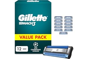 Gillette Mach3 Razor Blade Refills for Men, 12 Count - UEFA Champions League Special Edition, Precision Cut Steel Blades, Up 