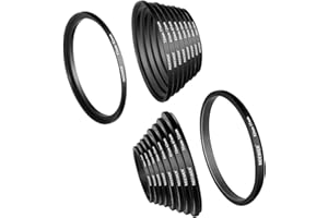 Neewer Kit di anelli adattatori in metallo per obiettivo della fotocamera, 18 pezzi, 9 anelli step up + 9 anelli step down, compatibili con fotocamere DSLR Canon, Nikon, Sony, Olympus, colore: nero