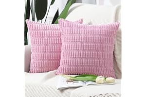 Madizz Zestaw 2 poszewek na poduszki z sztruksem w paski Bohemian Poszewka na poduszkę Miękka dekoracyjna na sofę Sypialnia Poszewka na poduszkę Różowa 45 x 45 cm