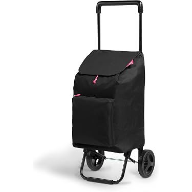 Carrello Della Spesa Pieghevole Con Ruote,32,8 L Trolley Borsa Per Spe In Metallo Con Portata Di 35 Kg Tessuto Oxford E Plastica 35 X 28 X 90 Cm Nero