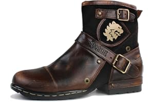 OSSTONE Stivali da motociclista Pelle Chukka Stivali Uomo Vintage Marrone Botas Zip Up Retrò Stylish Uomo Scarpe Casual Stivaletti OS-5008-1-BP-IT-R