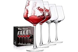 PARACITY Lot de 4 verres à vin blanc et rouge soufflés à la main, verres à vin bordeaux, cadeaux de Noël, verres à vin rouge pour femme, homme, mariage et anniversaire