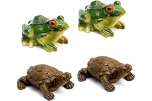 APOMOONS 4 Decoraciones de Tortugas y Ranas de Resina, Tortuga y Rana Simuladas Adecuadas para la Decoración de Estanques de Jardín en Miniatura.