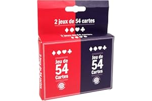 MGM GAMES - 2 zestawy kart o 54 kartach - czerwony i niebieski - 144634LINA - Gra karciana - Karton - 2 do 6 graczy - Karty do gry - Gry planszowe - Gry podróżne - Belot - Poker - Rami - 8,5 x 5,5 cm