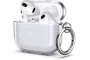 ULAK für Airpods 3 Hülle, Durchsichtig Stoßfest Hülle Dünn Schutzhülle mit Karabiner Transparent Ladecase für Apple AirPods 3 (LED an der Frontseite Sichtbar) - Glitzer