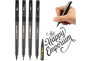 VAKKI Pluma de caligrafía, 4 Tamaños, Marcadores de Ttinta Negra Recargables y 1 Recambios para Principiantes Escribiendo, Letras, Firma, Bullet Journaling, Art Drawing, Ilustración, Diseño