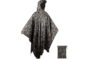 ‎BALIGO BALIGO 3-in-1 Mehrzweck Regenponcho Lang Wasserdicht Herren & Damen, Leicht, Schnell Trocknend, Regencape mit Kapuze, Regenjacke, Regenmantel, Rain Poncho, Raincoat für Camping Outdoor Jagd